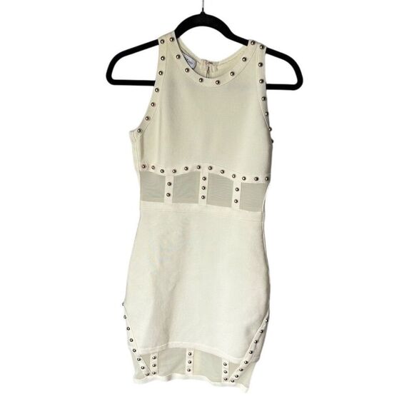 Bebe Gwen Studded Corset Dress XS Ivory Sleeveless Party Cocktail - Picture 4 of 9